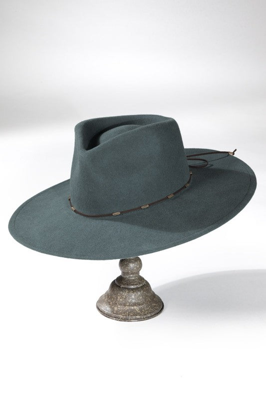 DELICATE TRIM WOOL PANAMA HAT - TEAL