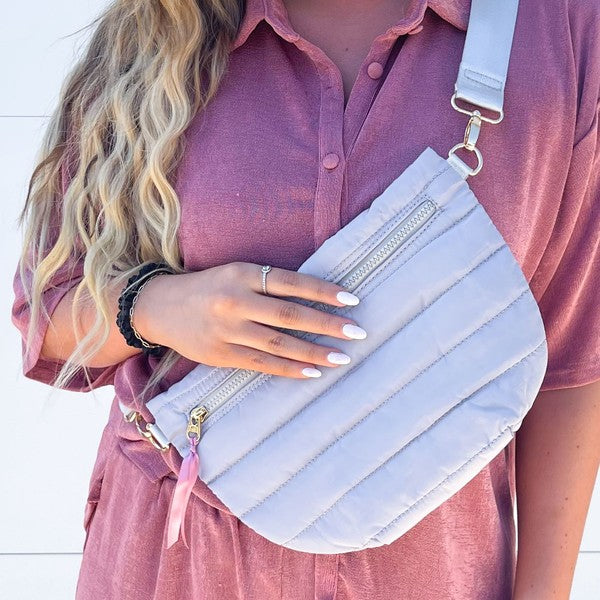 JOLIE PUFFER BELT BAG - LIGHT GRAY