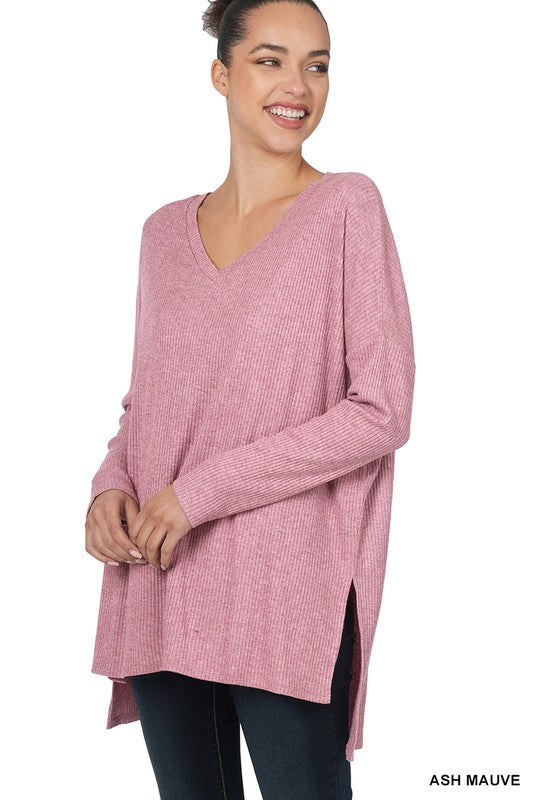 ASH MAUVE HEATHER RIBBED SWEATER