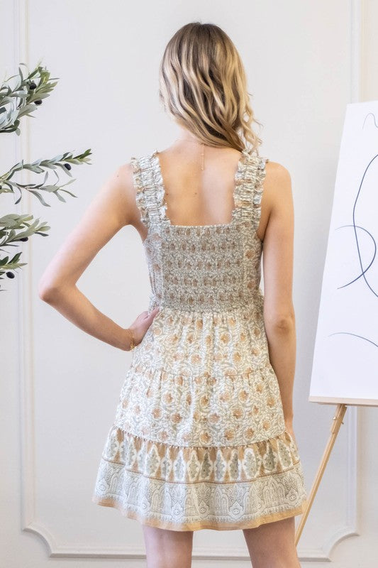 SCRUNCHED BORDER MINI DRESS
