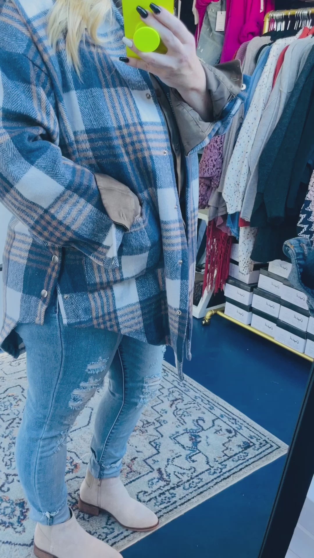 Load and play video in Gallery viewer, THE BROOKLYN PLAID SHACKET - BLUE
