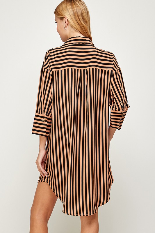 STRIPED CURVED HEM DRESS - BLACK & WHITE