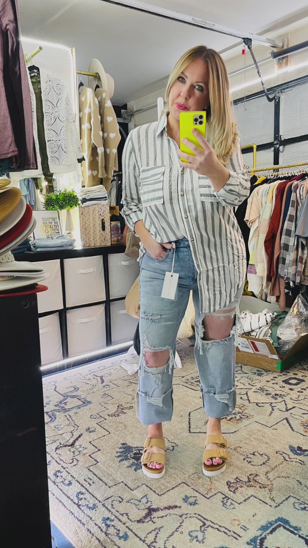 Load and play video in Gallery viewer, STRIPED BUTTON DOWN SHIRT
