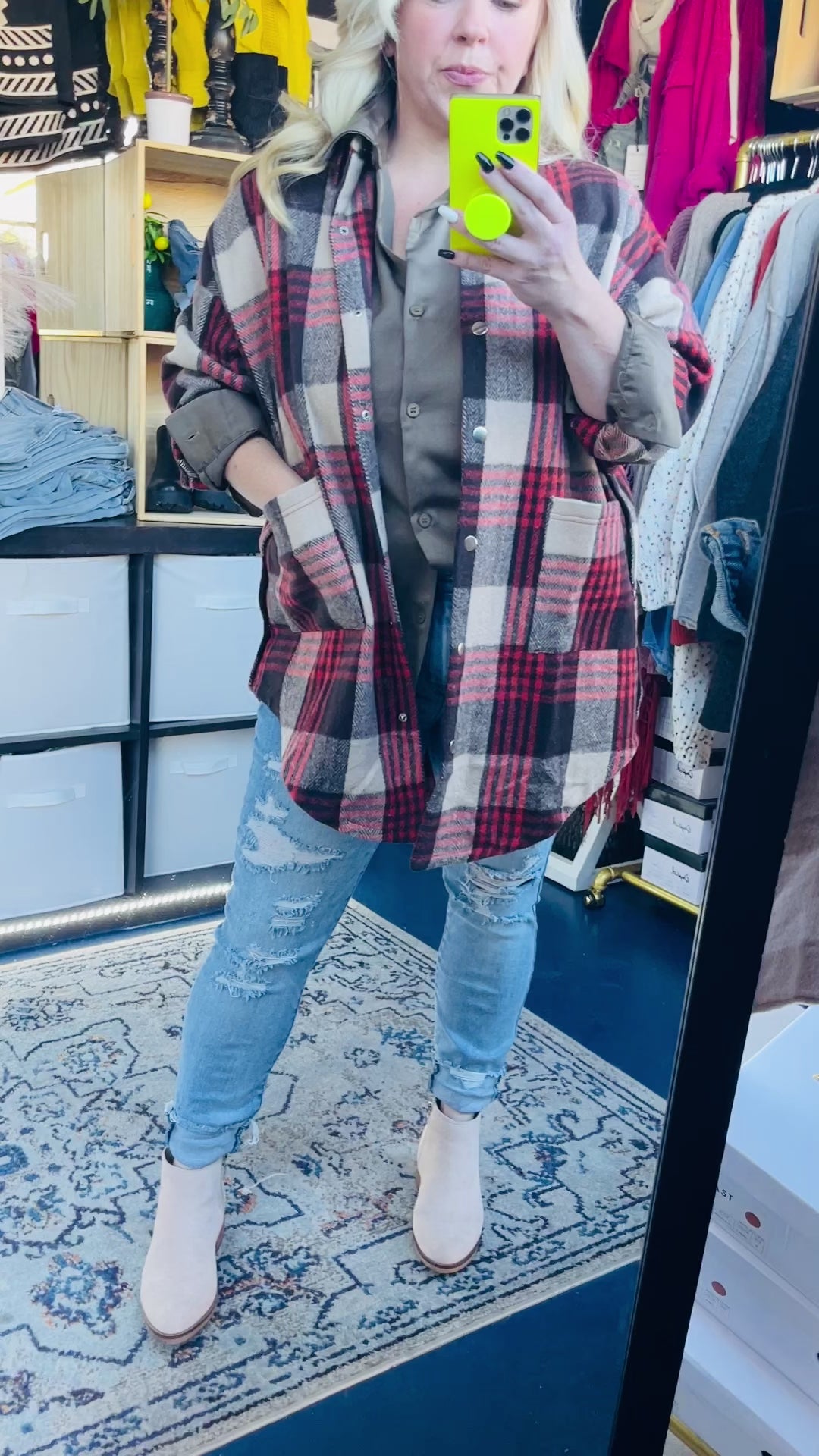 Load and play video in Gallery viewer, THE BROOKLYN PLAID SHACKET - RUST
